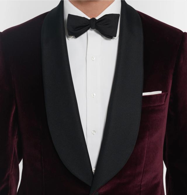 Kingsman Burgundy Slim Fit Collarless Velvet Tailcoat Suit Discount