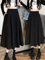 Black a-line skirt for pregnant women spring and summer suit umbrella skirt high-waisted slim and drapey mid-length large hem long skirt