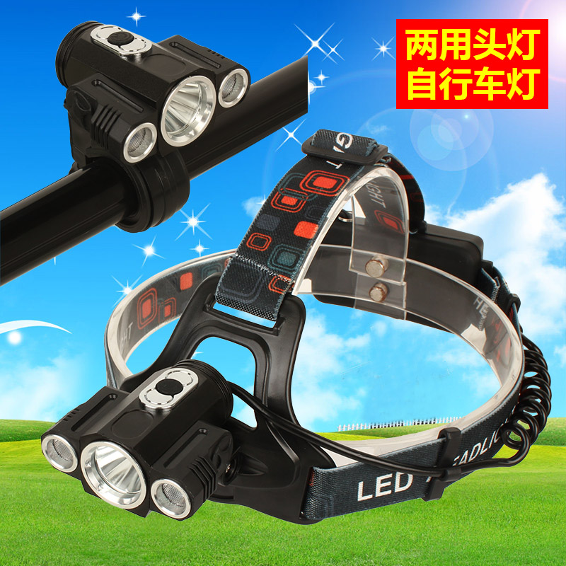 GD78 strong light three LED headlight side light can be rotated and charged off-road caving outdoor riding red light warning light