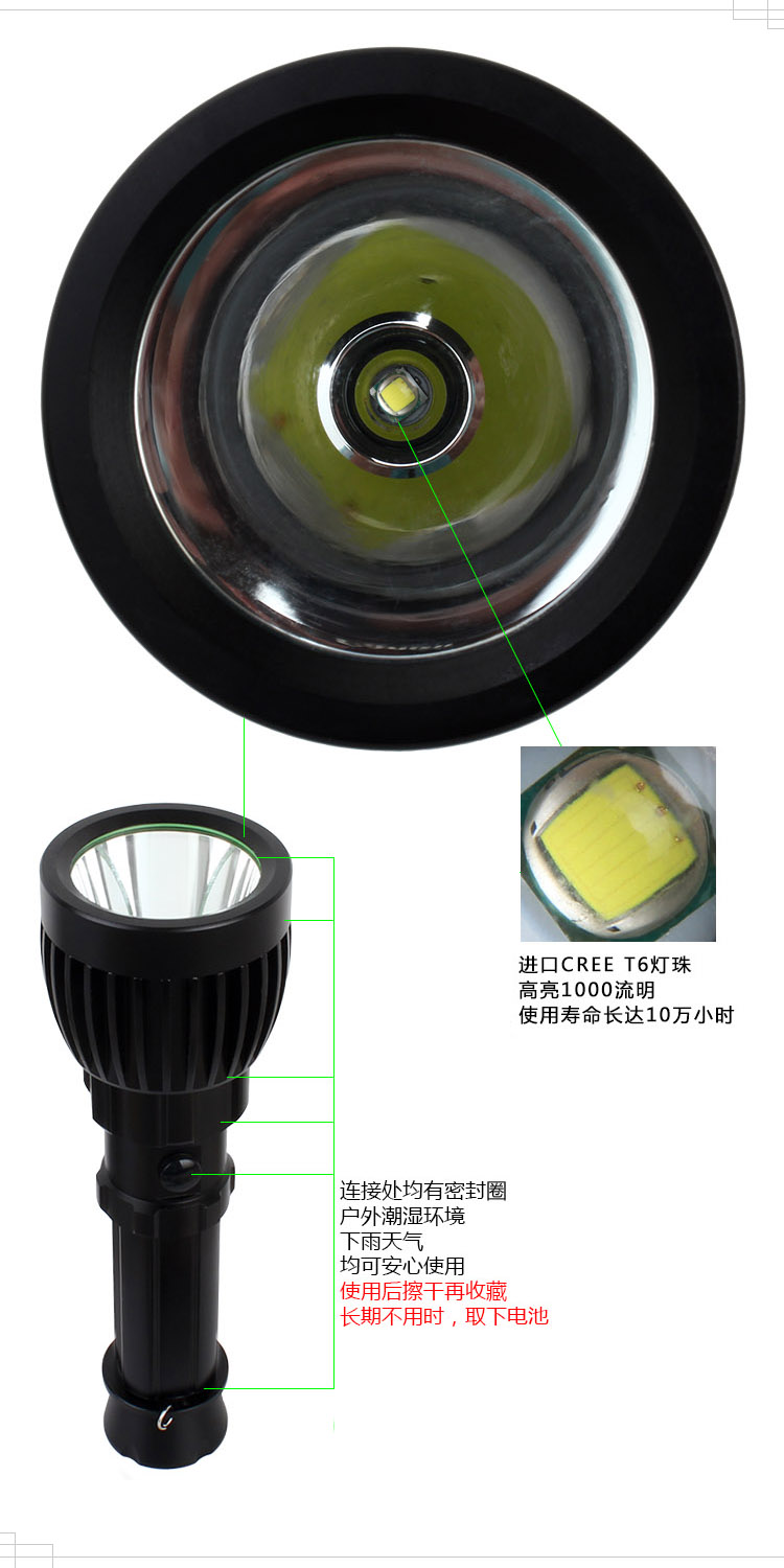 Y18 chói đèn pin tầm xa 10WLED hạt làm sâu ánh sáng cốc lớn đi đêm săn bắn ánh sáng thể thao ngoài trời đèn pin tia laser
