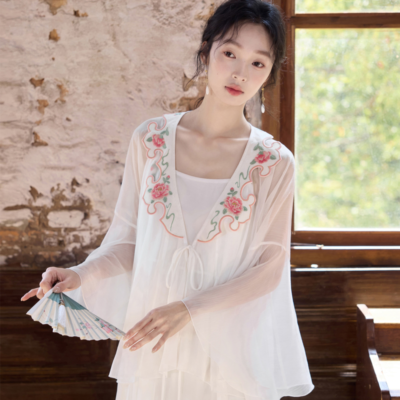 Flower Creation Flower and Bird Series Moonset Original Chinese Style Embroidery Outerwear New Chinese Style Embroidered Loose Breathable Cardigan