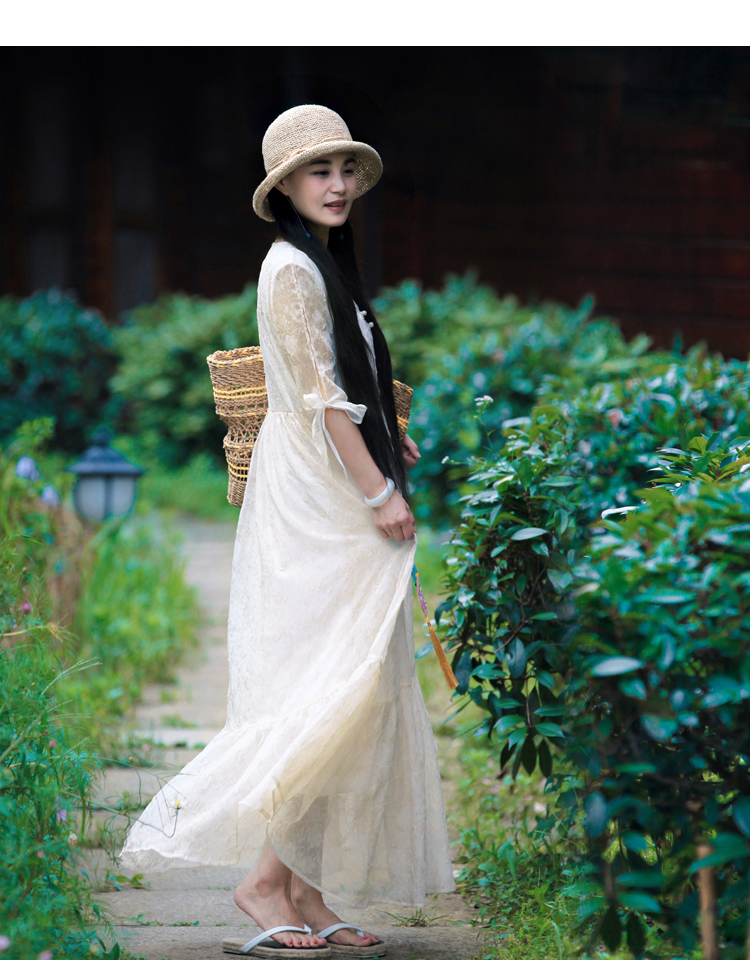 Sản xuất hoa / Suyi 2019 thiết kế ban đầu nữ thêu hoa tươi đầm thêu ruy băng voan - Váy eo cao đầm đắp chéo cột eo