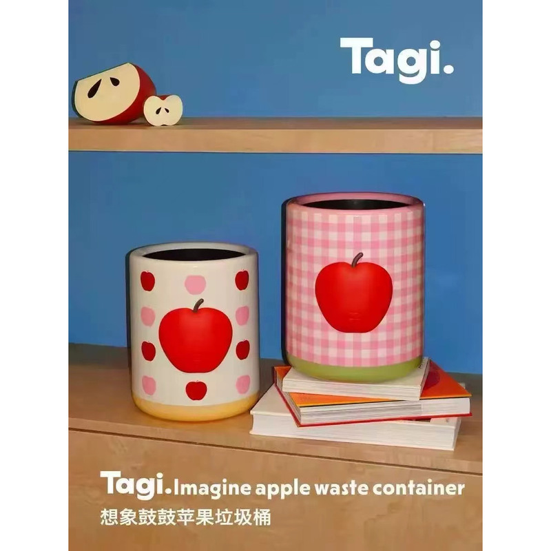 Tagi. Imagination-Filled Apple-Shaped Household Storage Bin with Polka Dots and Flowers, Large Capacity, Double-Layer Separation, Cute Trash Can Tagi. Imagination-Filled Apple-Shaped Household Storage Bin with Polka Dots and Flowers, Large Capacity, Double-Layer Separation, Cute Trash Can