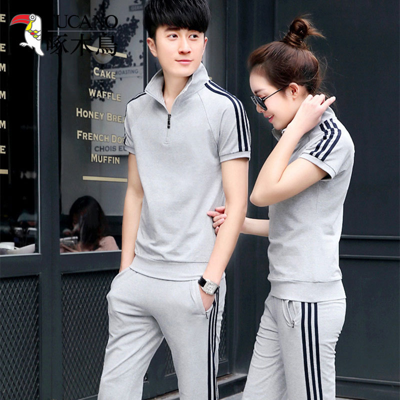 Woodpecker Spring and Autumn Sports Suit for Men and Women, Short-Sleeved Long Pants, Casual and Fashionable Couple Running Three-Piece Set, Group Purchase