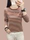 2025新款初秋纯棉长袖t恤女秋衣外穿条纹上衣宽松大码打底衫遮肉