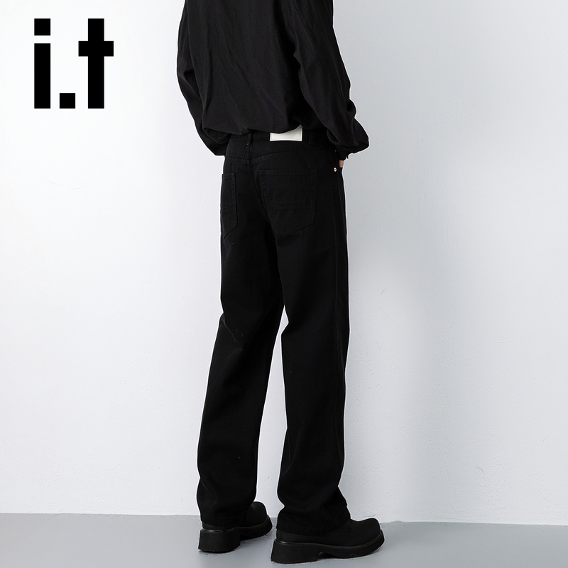 It:Chocoolate Black Men's Jeans Straight Wide-Leg Trendy Casual Long Pants High-End Spring It:Chocoolate Black Men's Jeans Straight Wide-Leg Trendy Casual Long Pants High-End Spring