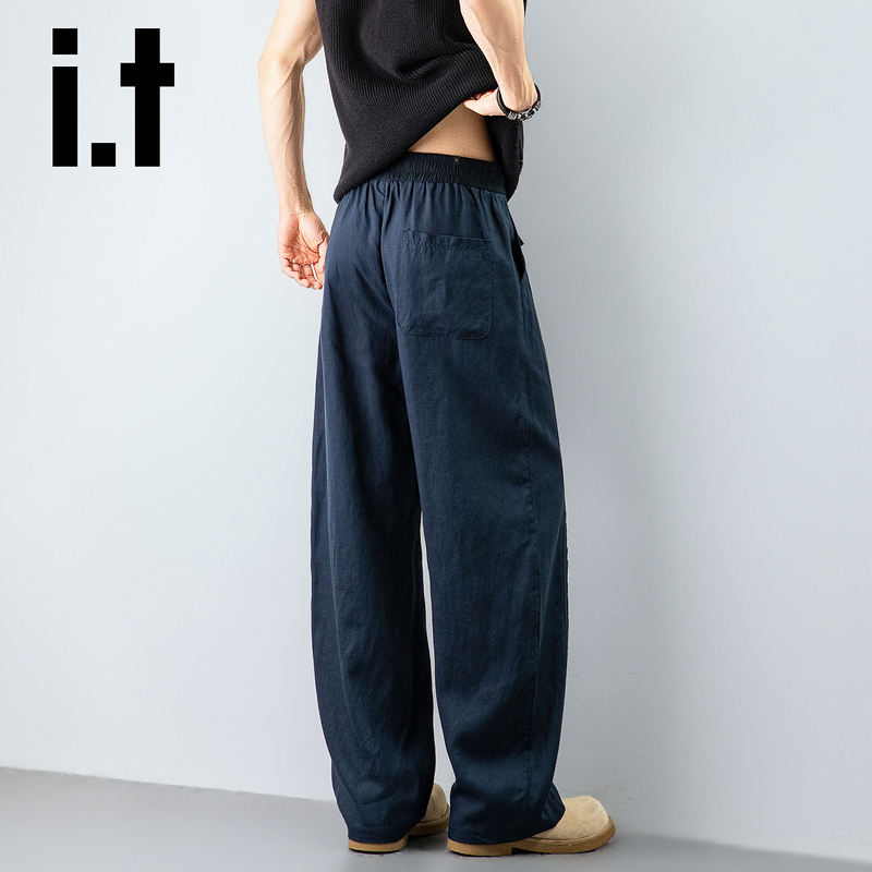 Chocoolate Navy Blue Casual Pants for Men, Linen, Summer Thin Style, Drapey Ice Silk Pants, High-End