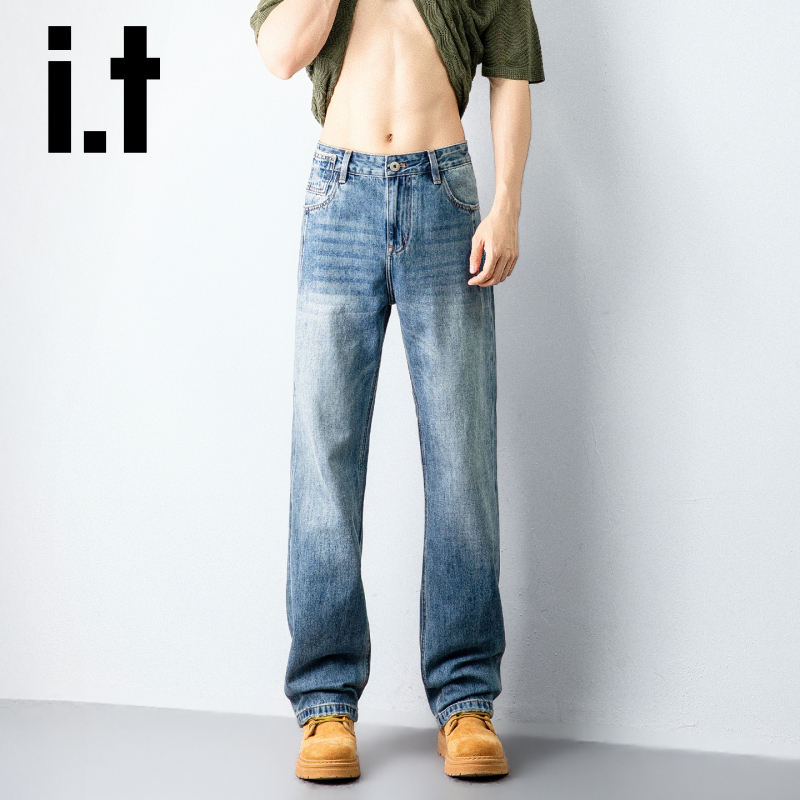It: Chocoolate Men's Blue Straight-Leg Jeans, Old Money Style, Loose Fit, 2026 New High-End Pants It: Chocoolate Men's Blue Straight-Leg Jeans, Old Money Style, Loose Fit, 2026 New High-End Pants