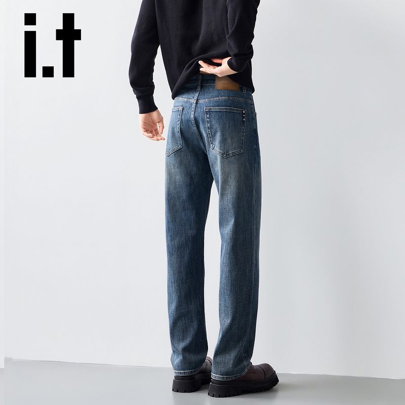 It:Chocoolate Four-Way Stretch Men's Straight-Leg Jeans Slim Fit Blue Casual Spring and Autumn High-End Pants