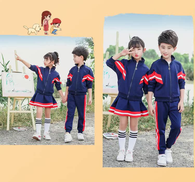 Đồng phục sân vườn mùa thu mẫu giáo tùy chỉnh màu đỏ trường tiểu học gió Anh quần áo thể thao nam nữ đồng phục mùa xuân và mùa thu đồ bé trai