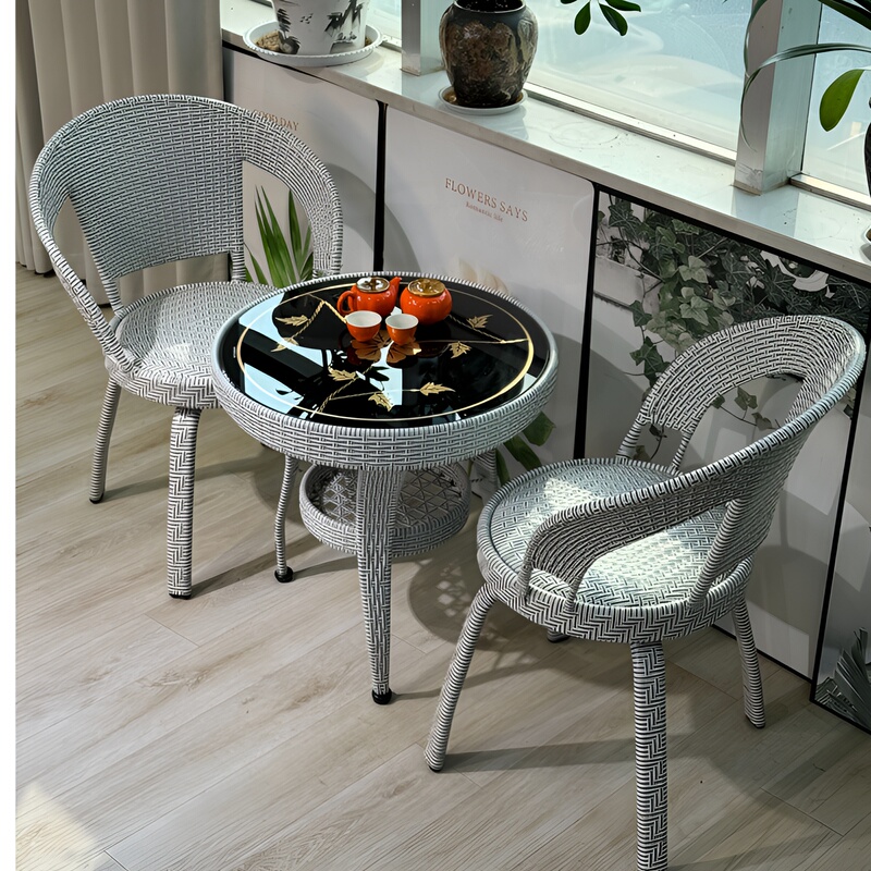 Commercial-Grade Outdoor 83cm Elevated Swivel Rattan Chair with Thickened Double-Tube Frame for Patio and Balcony, Thickened Leisure Chair Set