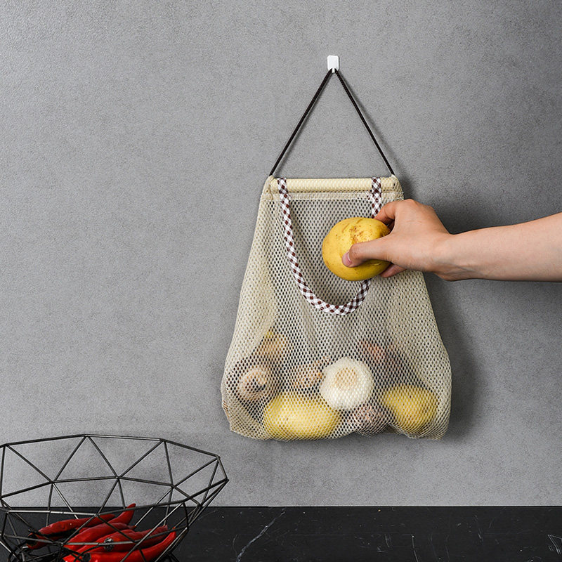 Kitchen wall-mounted fruit and vegetable mesh bag Hanging wall Hanging bag Garlic Onion Hanging Storage Bag Wall Hanging Bag