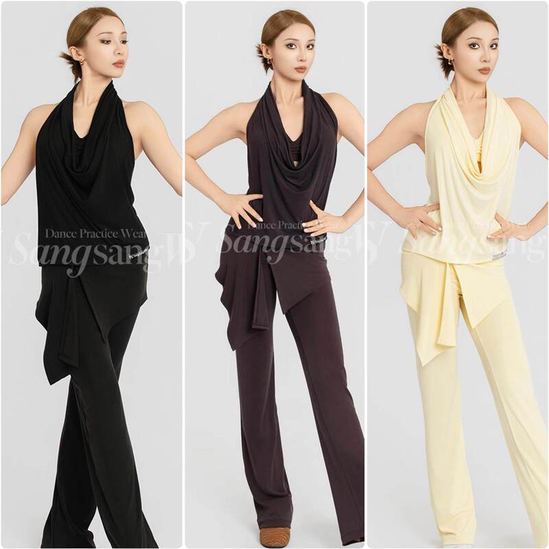 Sswang Dancewear Latin Dance Women's Teacher-Style Beautiful Back Halter Top Vest Fake Two-Piece Long Pants Super Comfortable Sswang Dancewear Latin Dance Women's Teacher-Style Beautiful Back Halter Top Vest Fake Two-Piece Long Pants Super Comfortable
