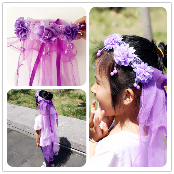 9,9 Fairy Children Veil Girl Vòng hoa công chúa headband Phụ kiện tóc cho bé Hoa cưới Cô gái hiệu suất headband dây buộc tóc cute