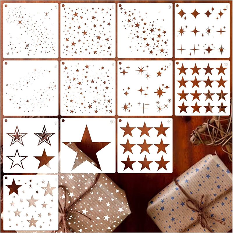 Decorative Shiny Star-Shaped Stencil Hollow Star Background Craft Template Mixed Media Template Card Painting DIY