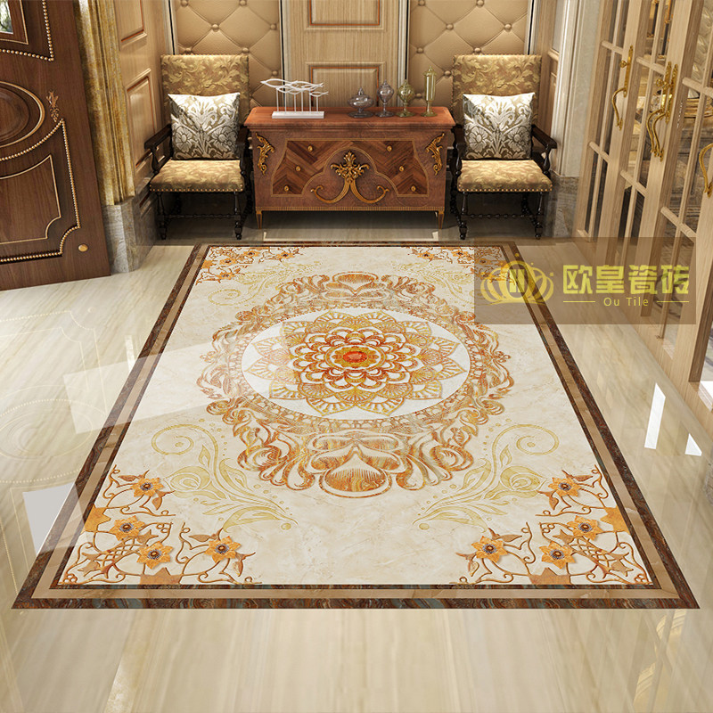 Warm Yellow Living Room Floor Brick Villa entrance to the family Xuanguan Art-style Imitation Water Knife O Style Parquet Tiles