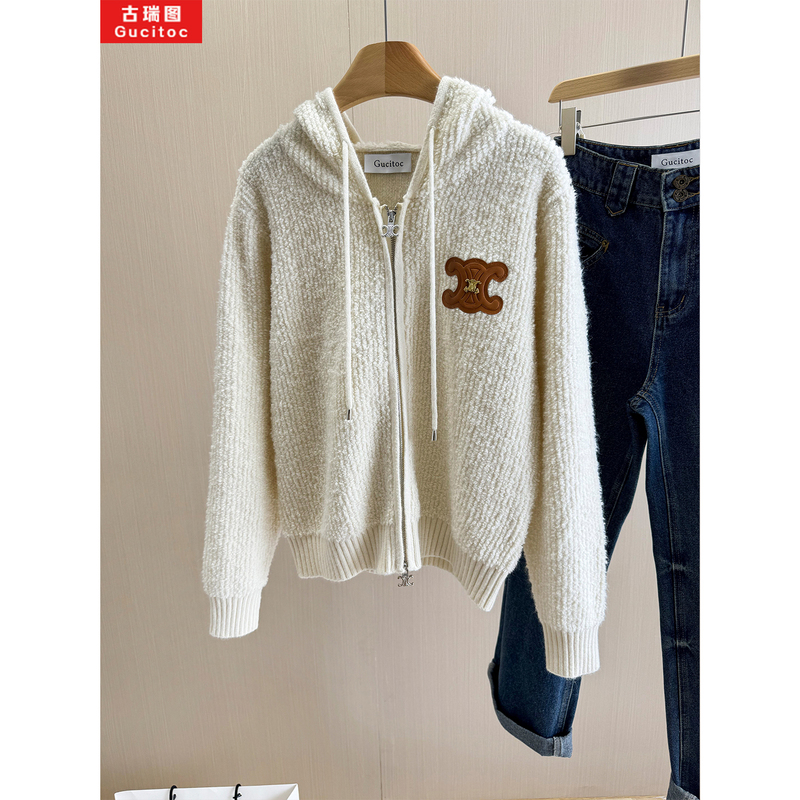Gucitoc Misty Candy! Little Chanel-Style Hooded Zip-Up Knit Cardigan for Women, New Autumn/Winter 25 Sweater Jacket