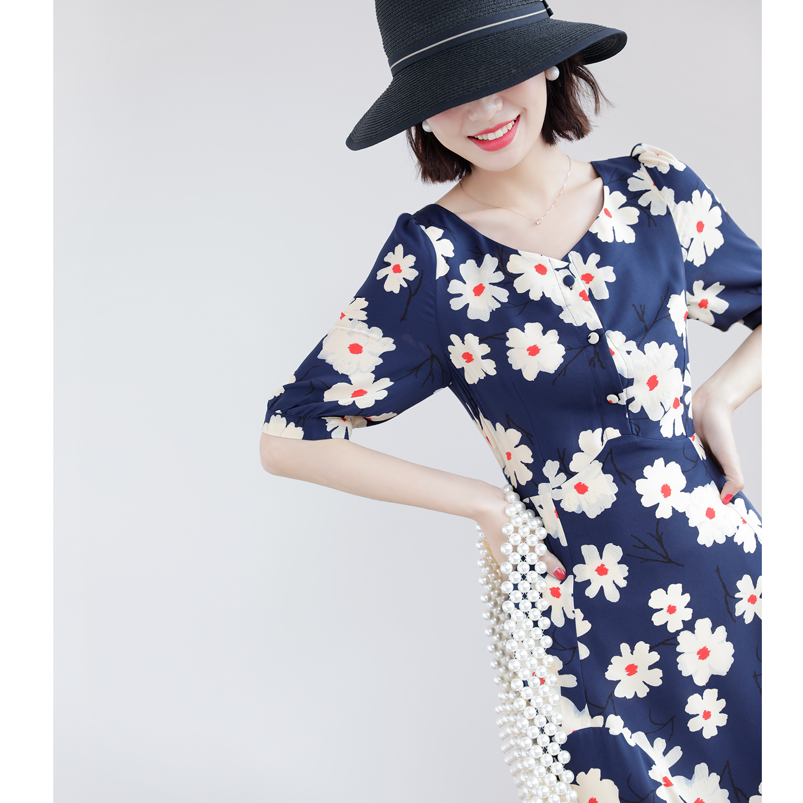 In-order retro beauty dress romantic yet another second to fall into the daisy printed bag button for a long version of the women 's