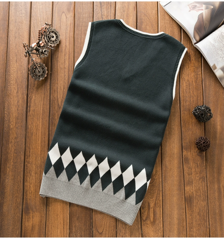Fisit nam mùa thu đông dày vest vest vest V-cổ Slim không tay vest cotton đan vest áo ấm nam mùa đông