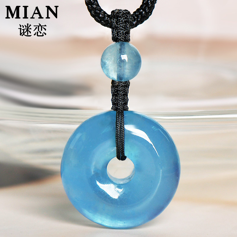 Enigma Natural Aquamarine Safety Buckle Pendant Female Benming Year Necklace Pendant Sweater Chain Birthday Gift for Women