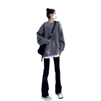 New winter gray round neck sweatshirt women's loose jacket