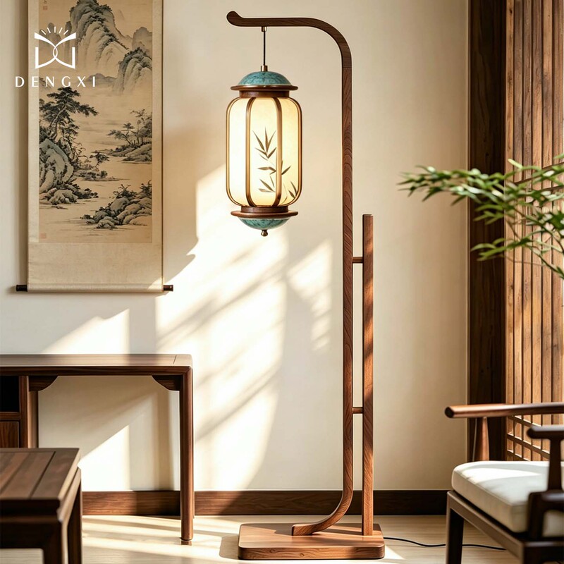 〖Canglan〗Black Walnut Wood New Chinese-Style Floor Lamp with Song-Style Aesthetics for Living Room, Tea Room, Study, Solid Wood Fishing Lamp
