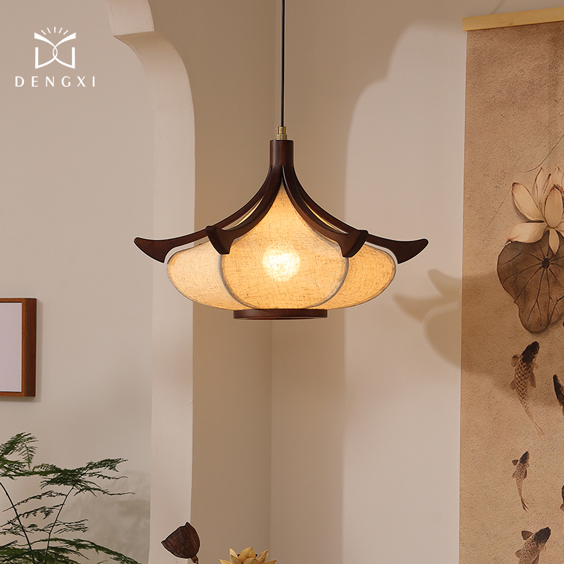 〖Qingyan〗 Song-Style Aesthetic Restaurant Chandelier, New Chinese-Style Wabi-Sabi Style, Antique Solid Wood Retro Designer Tea Room Lamp
