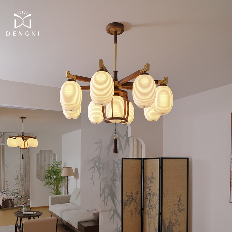 〖Yunjian〗 New Chinese-Style Chandelier for Living Room 2026 New Model Black Walnut Wood Chinese Style Song-Style Aesthetics Main Light for Hall