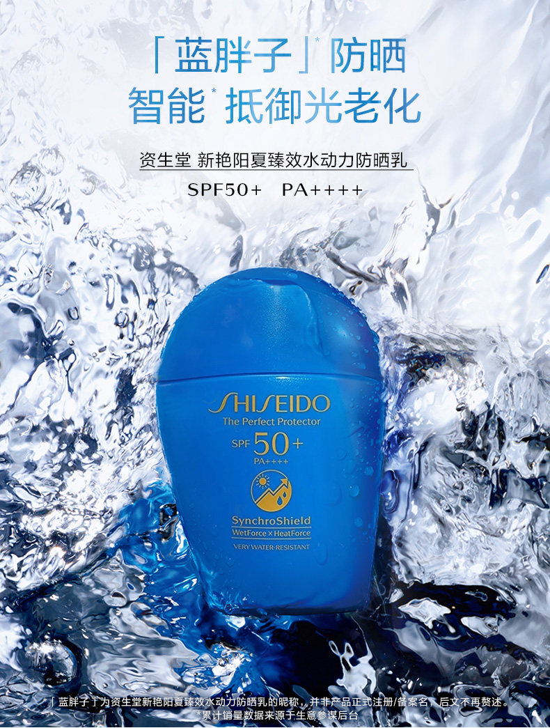 神价 资生堂 20版蓝胖子 SPF50+ 新艳阳夏臻效水动力防晒乳液 50ml*2瓶 图1