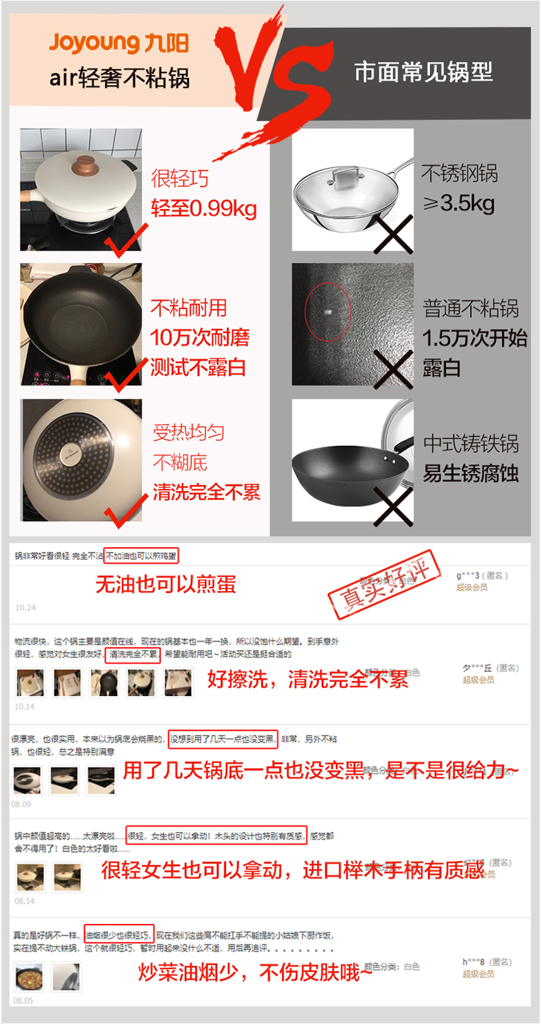 九阳 轻奢派 高硬度蓝宝石表层 超轻不粘锅 29cm 图2