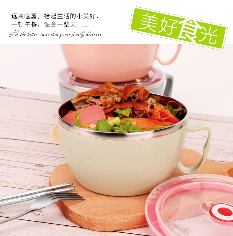 Gen 304 stainless steel, large household mercifully rainbow such as bowl suit sealed with cover noodles glass tableware li riceses leave