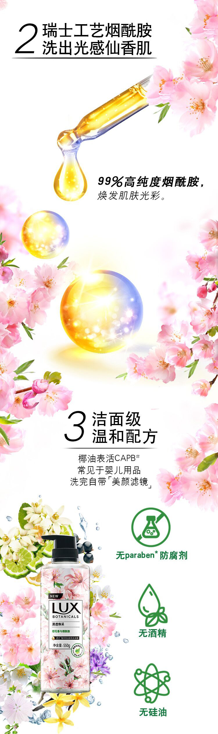力士 植萃精油香氛沐浴露 烟酰胺550g+小苍兰290g 图4