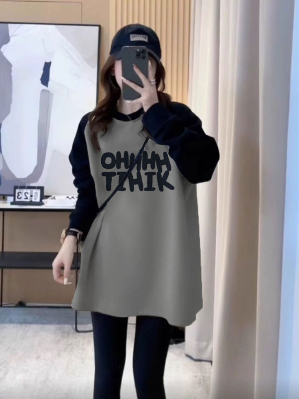 Mid-Length Long-Sleeved T-Shirt for Women 2026 New Autumn and Winter Fleece-Lined Base Shirt Plus Size Women's Top That Covers the Buttocks and Looks Stylish