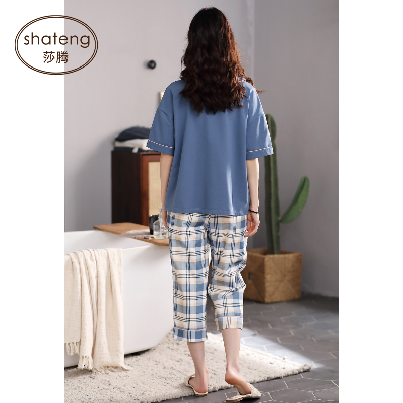 Pajama cô gái mùa hè đáng yêu bông Nhật Bản mỏng ngắn tay quần bảy điểm ngọt ngào có thể mặc quần áo phù hợp với gia đình.