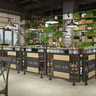 Decoration hot pot dining room screen Hotel flower rack Industrial wind wall half green plant low wrought iron partition card seat guard fence