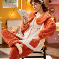 Autumn Winter Coral Suede Sleepwear Woman Winter 2021 New winter style Thickened Plus Fleece home Suits Winter Suits