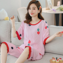 Artificial cotton silk pajamas ladies summer thin section short-sleeved cotton silk suit Korean shorts home clothes cute and can go out