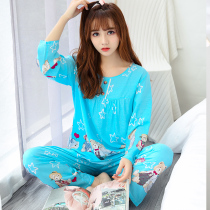 Spring and Autumn Cotton Silk Pajamas Ladies Long Sleeve Set Cute Summer Cotton Home Clothes Two Pieces