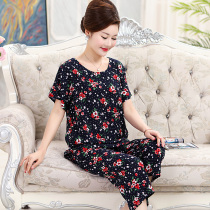 Middle-aged and elderly cotton silk suit elderly cotton silk home clothes mother pajamas summer womens short-sleeved artificial cotton two-piece suit