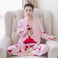 Bộ đồ ngủ bằng lụa cotton mùa hè mỏng dành cho nữ dài tay bộ lụa cotton nhân tạo cotton ngọt ngào dễ thương dễ thương phục vụ tại nhà - Giống cái bộ quần áo ngủ