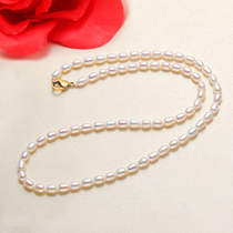 Natural Mini Rice Beads True Pearl Very Fine Small Long Necklace Female Neck choker Sterling Silver Young Fashion