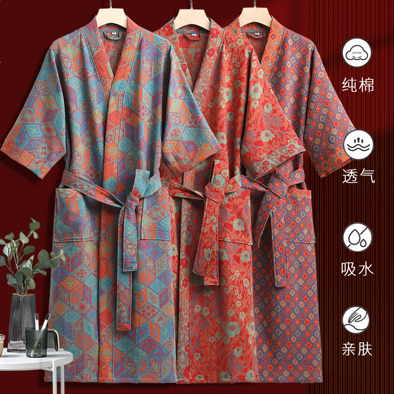 Pure Cotton Gauze Bathrobe 2026 New Model All-Cotton Unisex Thin Bathrobe for All Seasons, Absorbent and Quick-Drying Adult Bathrobe for Summer