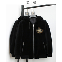 Winter BI autumn and winter cashmere jacket male hooded Haining leather fur embroidery one granular Velvet