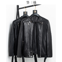 Sheep bubble leather autumn and winter New soft leather jacket mens leather jacket slim short locomotive Haining leather jacket mens tide