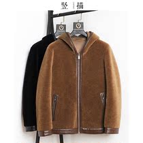 Basic generous autumn and winter New cashmere jacket mens fur one male hooded Haining leather fur fur