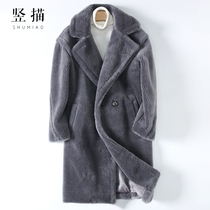 Winter New sheep-cut jacket mens long loose leather fur wool coat star with leather hair