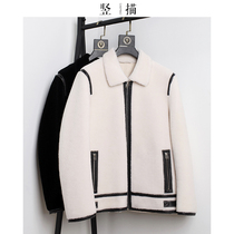 Black and white with male color autumn and winter sheep cut jacket male Haining leather fur composite fur one tide