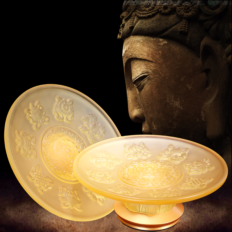 Qin Ge Taiwan glass lotus for Buddha fruit plate Household eight auspicious offering plate God of wealth tribute plate Fruit plate Buddha Hall supplies