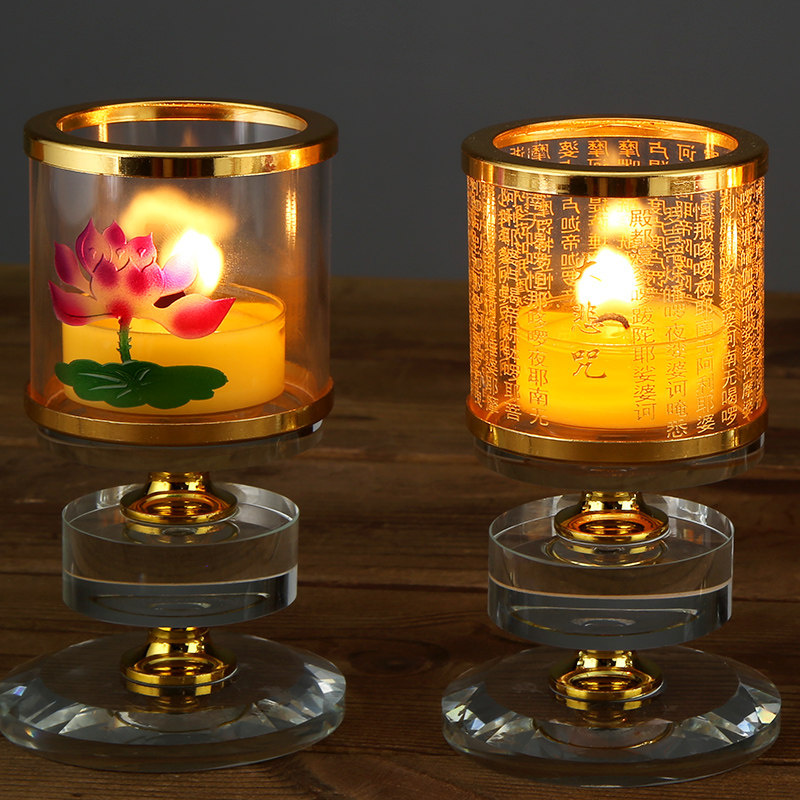 Qin Ge Crystal Lotus Ghee Lamp Holder Buddha Long Light Buddha Lamp Home Buddha Candlestick Candlestick Buddha Tools