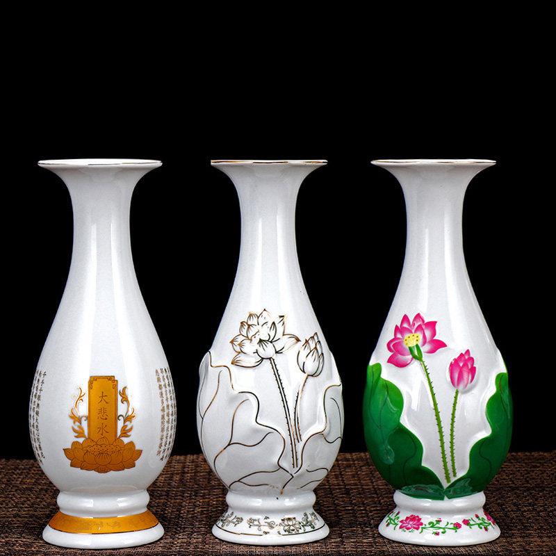 Qin Ge ceramic embossed lotus vase for Buddha Guanyin water purification bottle Buddha front for a pair of craft decoration supplies